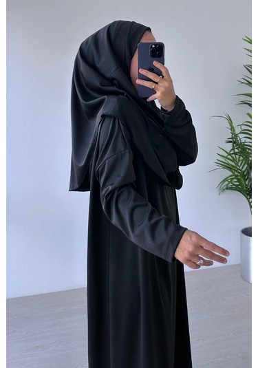 Tek Parça Namaz Elbisesi - Siyah Siyah