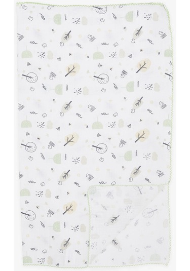 Breeze Yenidoğan Bebek Müslin Battaniye Bahar Temalı Kuş Desenli Ekru - Ekru