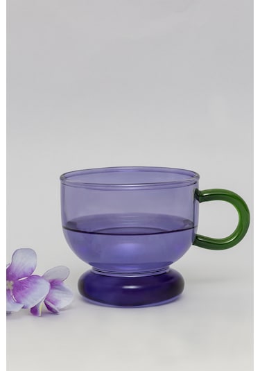 Glass In Love Renkli Kulplu Cam Bardak - Mor