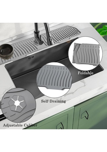 Ximistore9 Gri Silikon Lavabo Matı, Otomatik Su Akışlı Mutfak/ Banyo Musluk Altı Koruyucu, 76cmx15.3cm Kaymazsız Su Toplamama Döşeme Gri