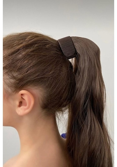 Caş Dekorasyon Kahverengi Renk Çıtçıtlı Dalgalı At Kuyruğu Saç 4a