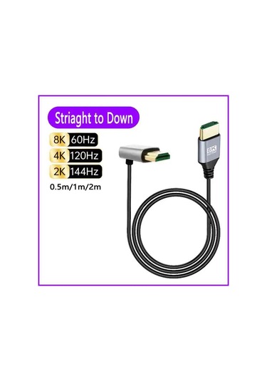 8k 90 Derece Hdmı 2.1v Kablo Kordonu 8k 60hz 4k 120hz 48gbps Earc Arc Hdcp Straight To Down 1m Diğer