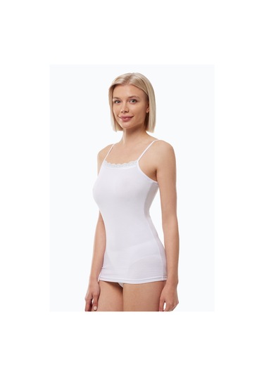 Malabadi Kadın Beyaz Ince Askılı Çift Yönlü Dantelli Modal Atlet 1045 Beyaz