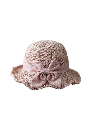 Kadın Pastoral Ilmek Hasır Güneş Şapkası Eypmy8 Açık Pembe - Gri
