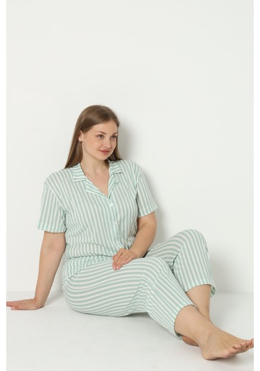 Sleeproom Yazlik Düğmeli Büyük Beden Ev Giyim Yeşil