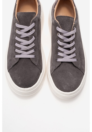 Gueno Füme Hakiki Deri Süet Kadın Spor Ayakkabı Füme