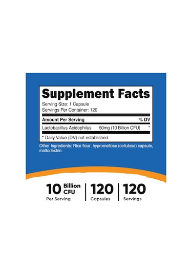 Nutricost Lactobacillus Acidophilus 10 Billion Cfu, 120 Veget... Aromasız