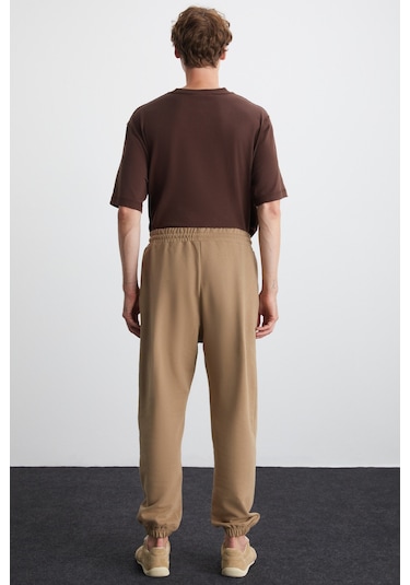 Rowan Erkek Relaxed Içi Şardonlu Önü Nervürlü Dekoratif Etiketli Vizon Eşofman Altı