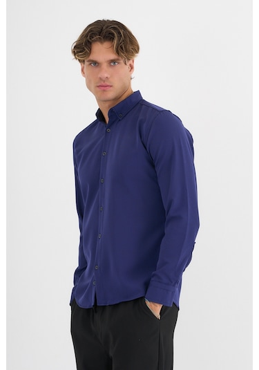 Redline Flex Slim Fit Yumuşak Kolay Ütü Nefes Alan Erkek Gömlek Mavi