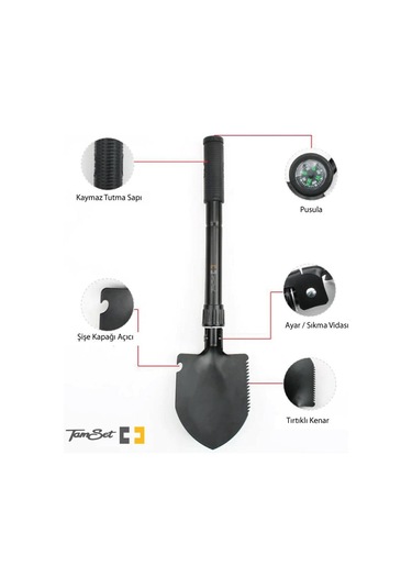 TAMSET Kamp Küreği 41,5cm Katlanır Portatif Kürek Kazma Çok renkli