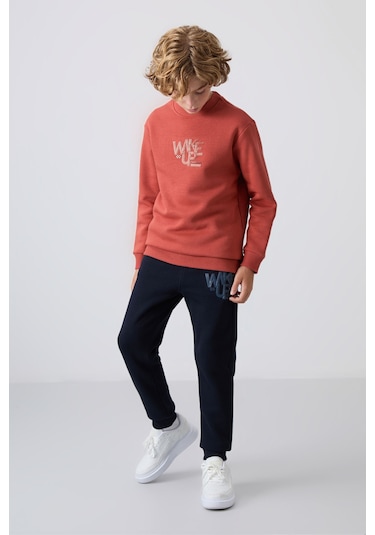 Tommy Life Kiremit-lacivert Pamuklu Kalın İçi Tüylü Yumuşak Dokulu Standart Fit Baskılı Erkek Çocuk Eşofman Ta Kiremit