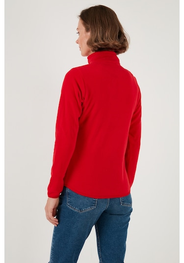 Lela Slim Fit Anti-Pilling Tüylenme Yapmayan Fermuarlı  Polar Bayan Hırka 5907012 Kırmızı