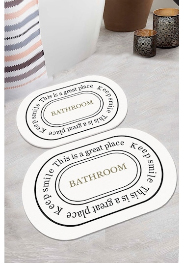 Decomia Home Bathroom Dijital Kaymaz Yıkanabilir Banyo Paspası 2'li Beyaz