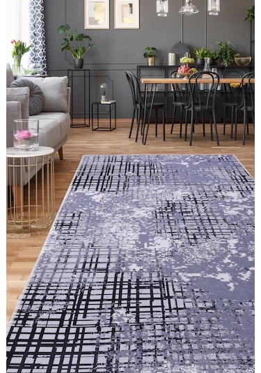 Dijidekor Halı Siyah 8881 Yıkanabilir Saçaksız Kesme İnce Yolluk Kilim Salon Halısı Modelleri Çok Renkli