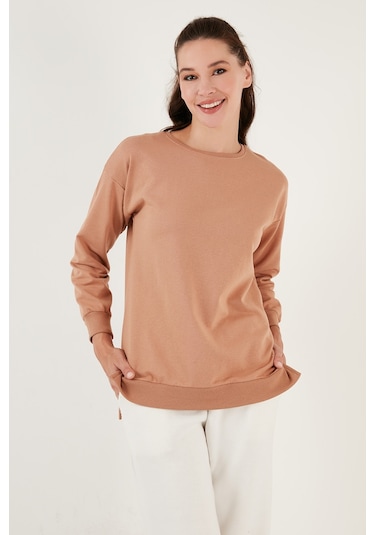 Lela Pamuklu Regular Fit Bisiklet Yaka Basic Bayan Sweat 5863569 Bisküvi