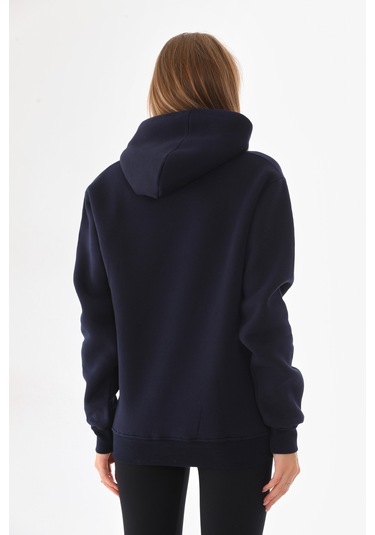 Everest Everst Kapüşonlu 3 İplik Şardonlu Cepli Sweatshirt Lacivert