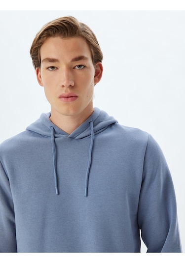 Koton Kapşonlu Sweatshirt Basic Pamuk Karışımlı Mavi 5wam70001mk Mavi