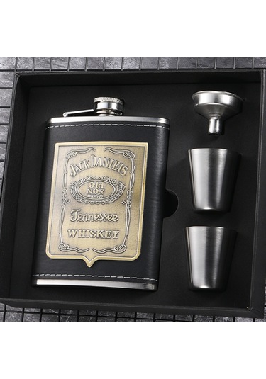 Sones Taşınabilir Paslanmaz Çelik Kalça Matarası Seti Şarap Kadehi Hunisi, Stil: 8oz Old Jack Patch Core