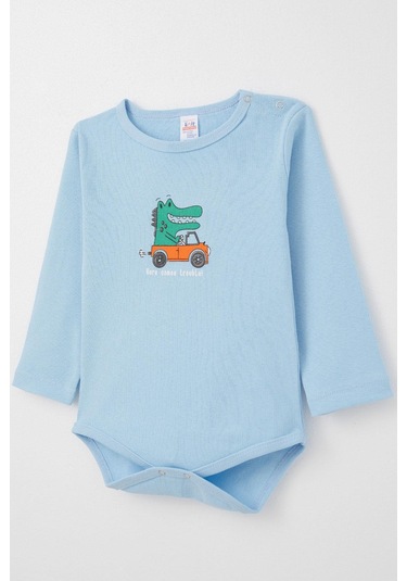 Breeze Erkek Bebek Çıtçıtlı Zıbın Body Şoför Timsahcık Baskılı 9 Ay-3 Yaş, Mavi Mavi