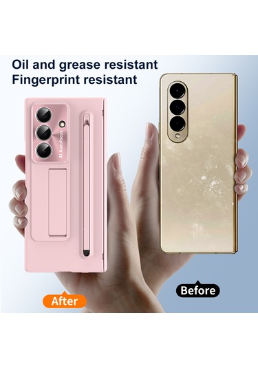 Samsung Galaxy Uyumlu Z Fold7 5g Kılıf Pc Cep Telefonu Kılıfı, Ayaklı Ve Kalemli - Pembe Pembe
