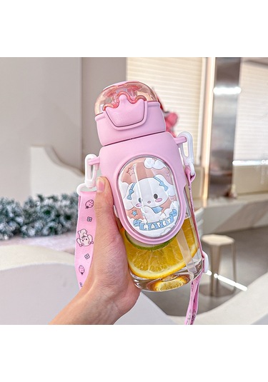 Çizgi Film Çocuk Pembe Pipetli Çift İçme Bardağı Pembe