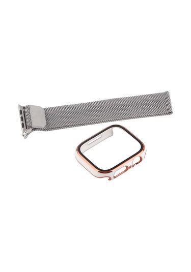 İwatch 45mm Beyaz İçin Temperli Cam Ekran Koruyucu Ve Saat Kayışı Aksesuarlarına Sahip Koruyucu Pc Kılıfı