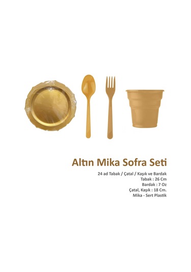 Omeyva Dayanıklı Mika Plastik Altın Sorfa Piknik Seti - 24 Kişilik Tabak Bardak Çatal Kaşık Takımı