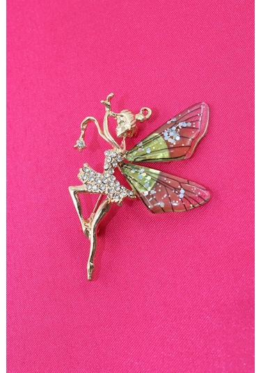 Peri Kızı Broş. Taşlı Tasarım Broş. Gold Renk Peri Kızı Broş. Yaka Iğnesi Broş. Kadın Broş. Broş. Çok Renkli