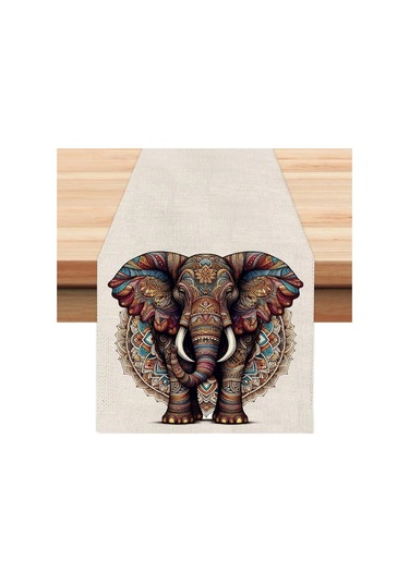 Renkli Fil Runner, Runer, Masa Örtüsü, Sofranıza Zarafet Katın Runner, Masa Örtüsü Krem