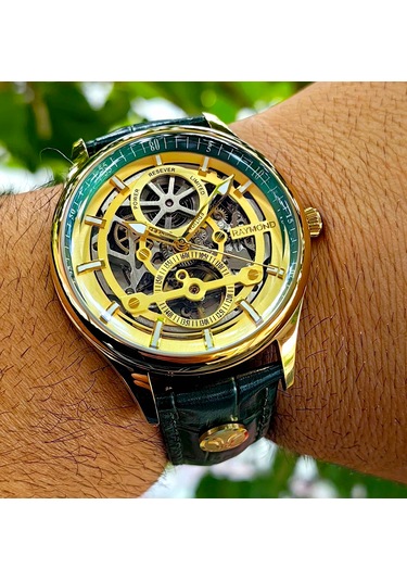 Raymond Yeşil İskelet Otomatik Erkek Kol Saati Altın