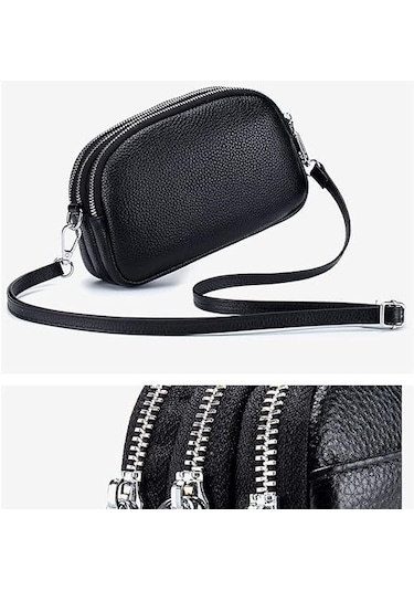 Yunboo Kadınlar İçin Gerçek Deri Çapraz Çanta - 3 Fermuarlı, Küçük Boy, Şık Ve Pratik Gri Gümüş