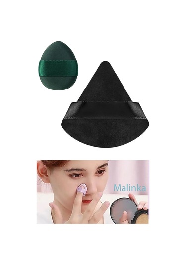 Melien Mini Üçgen Parmak Makyaj Süngeri Siyah - Yeşil 2'li