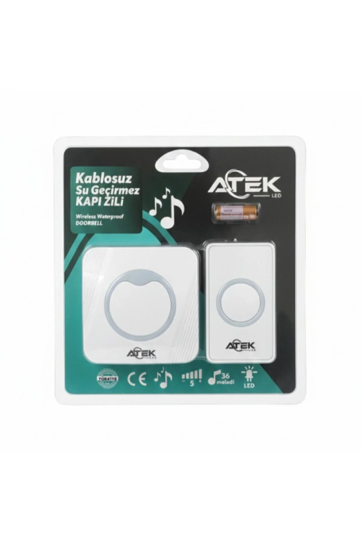 Beyaz Kablosuz Kapı Zili Su Geçirmez Dış Mekan Uyumlu 36 Melodi Seçenekli Led Işıklı