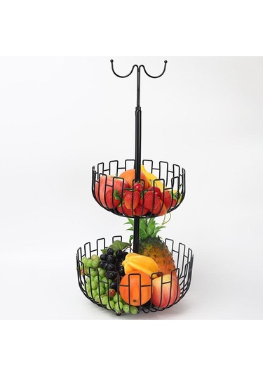Suntek Demir Sanat 2 Katlı Asılı Meyve Sepeti Tutucu Depolama
