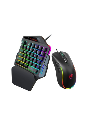Monyee V500+j300 Kablolu Tek Elle Oyun Klavye Ve Mouse Seti - Rgb Işık Modları, 35 Tuşlu, 6400 Dpı, Çoklu Platform Uyumlu Diğer