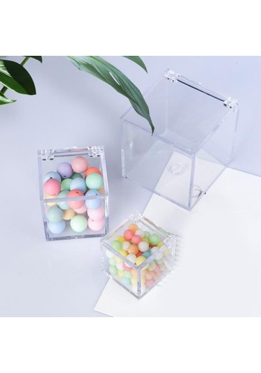 Şeffaf Akrilik Kutular Kapaklı Küçük Kare Küp Kaplar Plastik Saklama Düzenleyici Şeffaf