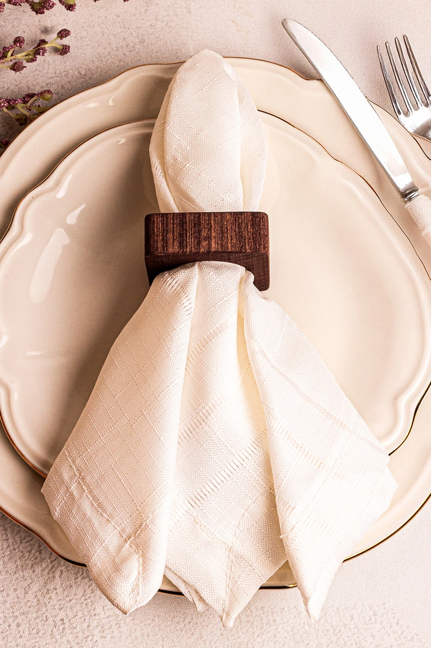 Snippy Tovy - 6'lı Ahşap Peçetelik Servis Peçete Halkası Kahverengi