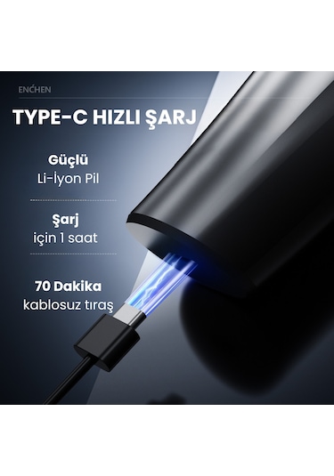 Enchen Blackstone Max Siyah Çift Yönlü Kavisli Bıçaklı Şarjlı Islak-kuru Tıraş Makinesi