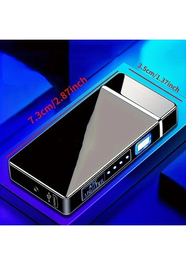 Techbloom Black Eagle Kişiselleştirilebilir Led Ekranlı Rüzgar Geçirmez Çift Arklı Alevsiz Usb Şarjlı Elektrikli Plazma Çakmak Mum İçin Altın