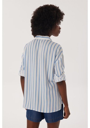 Lee Cooper Mındy Kadın Dokuma Gömlek Beyaz Mavi Çizgili 16360 Beyaz Mavi Çizgili Beyaz - Mavi