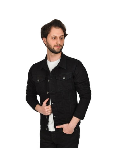 Deepsea Erkek Siyah Likralı Düğmeli Kot Mont 2201005 Siyah