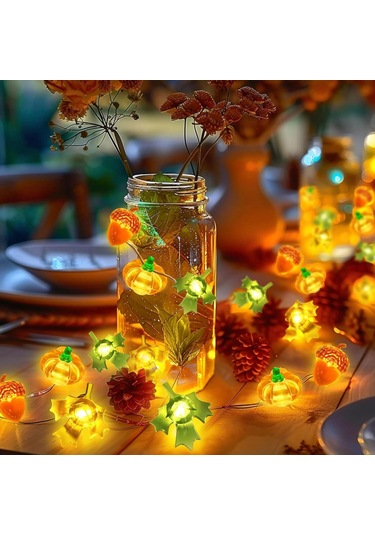 10ft 30 Led Balkabağı Akçaağaç Yaprağı Pil İle Çalışan Işık Dizisi Sonbahar Hasat Masası İç Mekan Dış Mekan Sonbahar Cadılar Bayramı Şükran Günü Parti Süslemeleri Hediyeler Çok Renkli