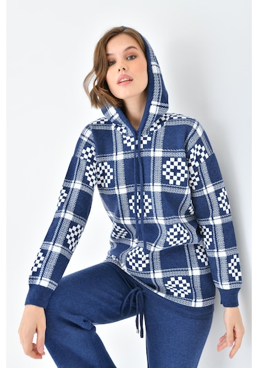 Ftz Women Kadın Dama Desenli İkili Takım İndigo 20604-indigo İndigo