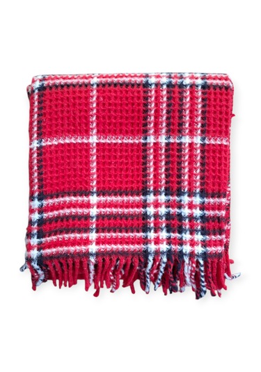 Çift Kişilik Skoç Battaniye 180 220cm Kırmız-beyaz Kırmızı