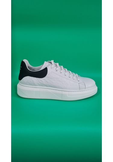 Marcomen Bağcıklı Lv Model Baskılı Kalın Düz Taban Sneaker Ayakkabı 21006 Beyaz Siyah