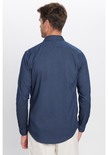 Erkek Slim Fit Dar Kesim Çift Cepli Denim Kot Lacivert Gömlek-31927 Lacivert