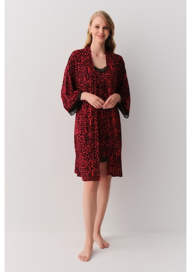 Suwen Splendid Sabahlık Sh2623361595 Kırmızı Desenli