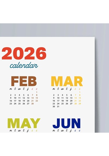 2027 Rengarenk Duvar Takvimi Canlı Renkli Modern Yıllık Takvim
