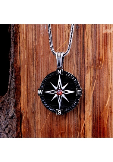 Zirkon Taşlı Pusula Model 925 Ayar Gümüş Kolye