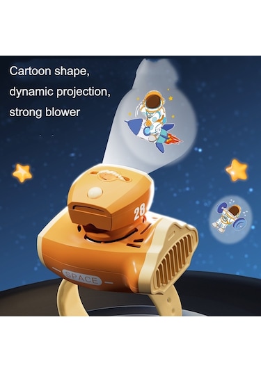 Cbtx Çocuk Uzay Gemisi Karikatürlü Fan Projeksiyon Bladeless Bilek Fanı Turuncu